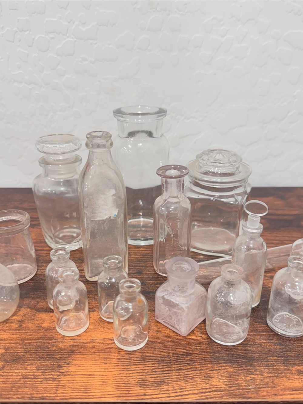 Clear Glass Apothecary Bottle Jars Collection Lot of 17 Medicine Collection